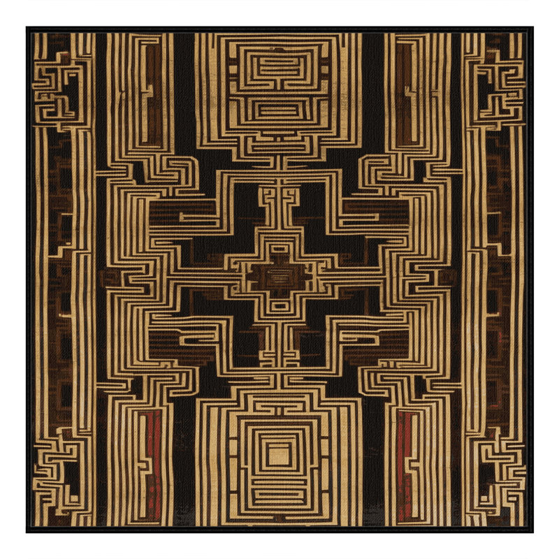 Machine Washable Art Deco Black Area Rug, Square 6'