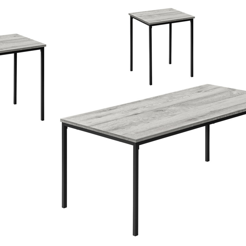 Ensemble de table, ensemble de 3 pièces, café, bout, métal noir, stratifié gris, Gris