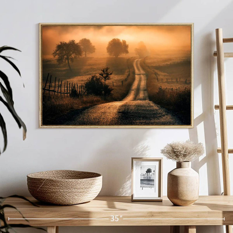 Champ de brouillard, Cadre flottant en bois naturel, 25 po x 17 po