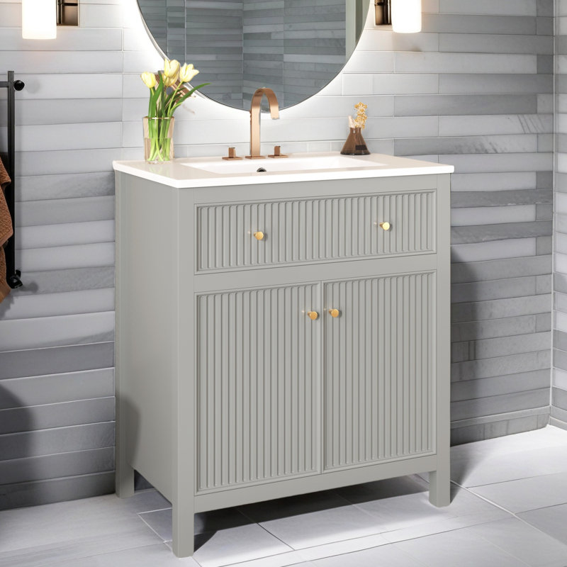 Ensemble de meuble-lavabo autoportant 30 po avec portes à fermeture douce, style moderne, gris, 30 po