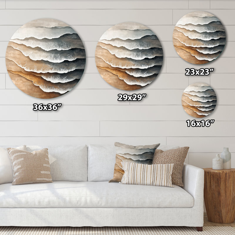 «Waves Calming», art mural rond en métal Coastal Large, L 23 po x H 23 po