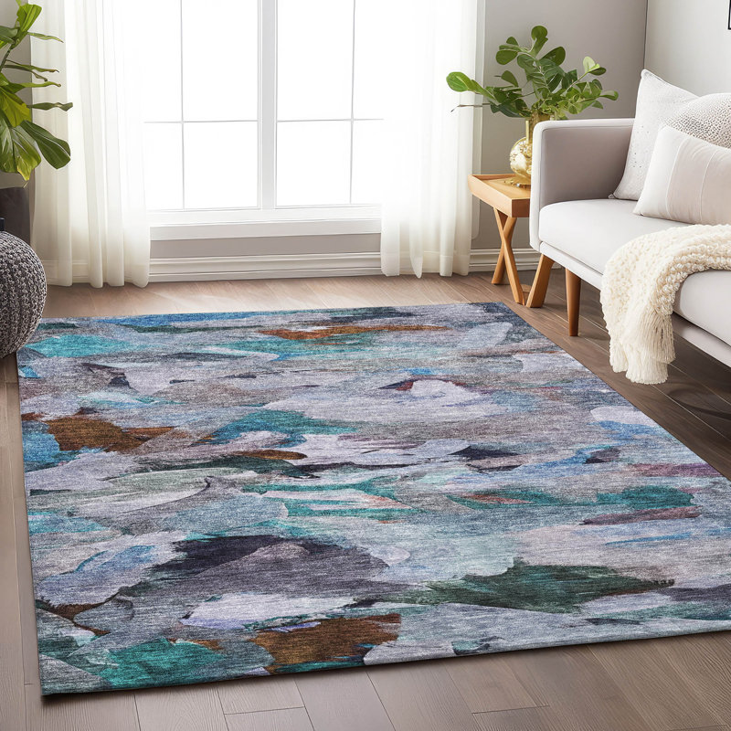 Tapis intérieur / extérieur bleu lavable Loomari , 8' x 10'
