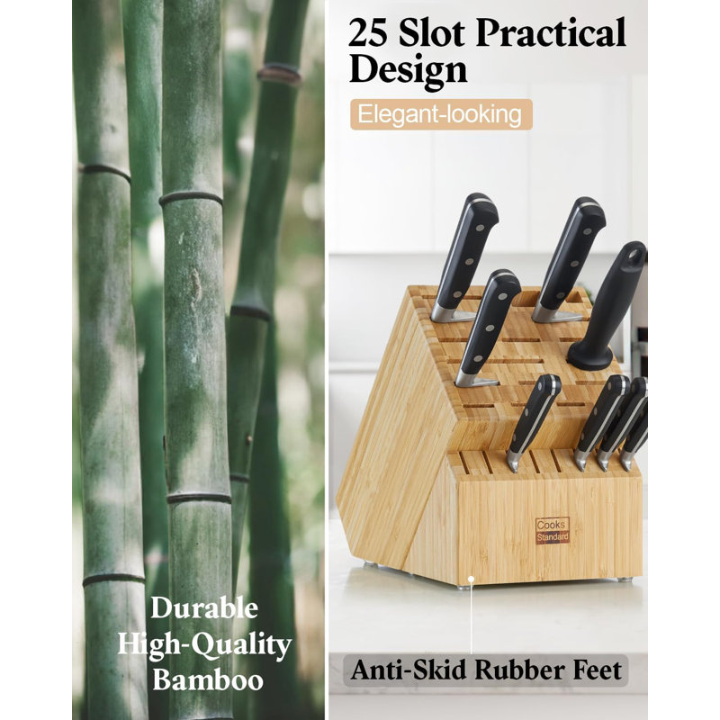 Cooks Standard 25-Slot Bamboo Knife Block with Non-Skid Feet