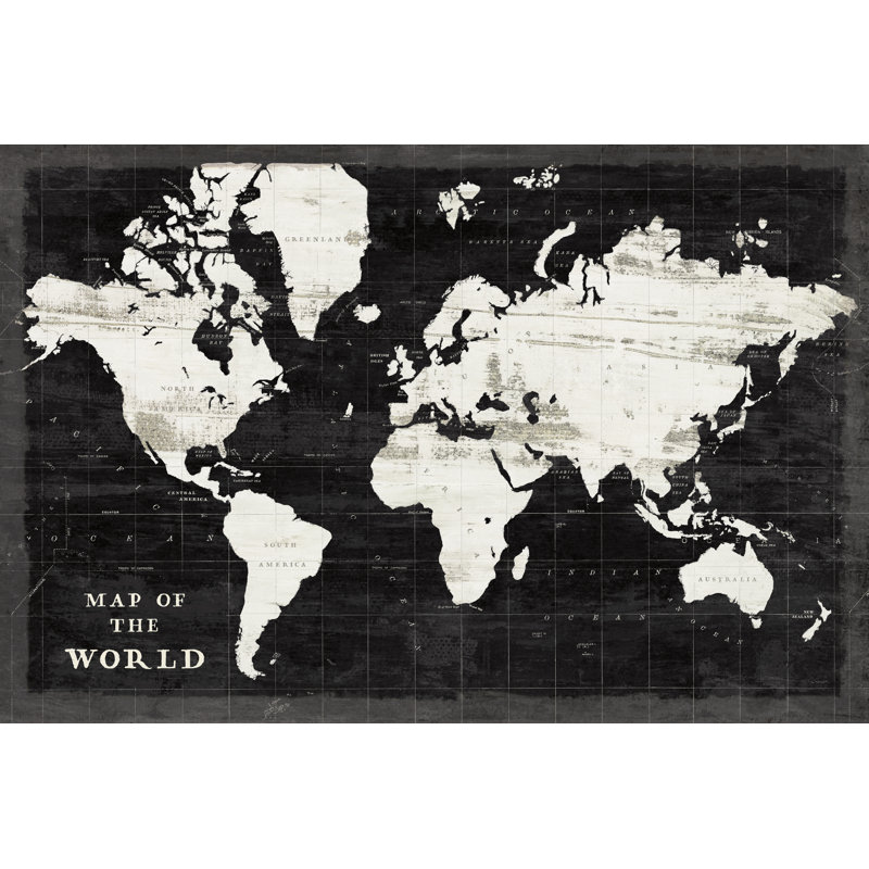 World Map Black - Wrapped Canvas Painting, 20cm H x 30cm W