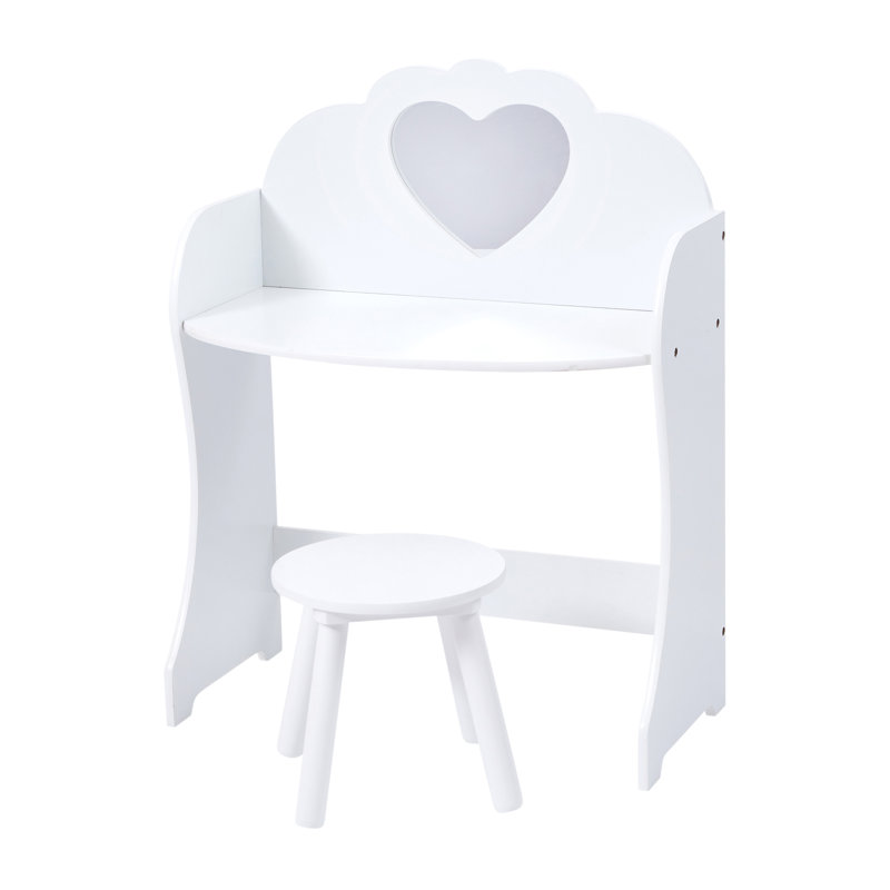 Kids White Wooden Dressing Table and Stool Set