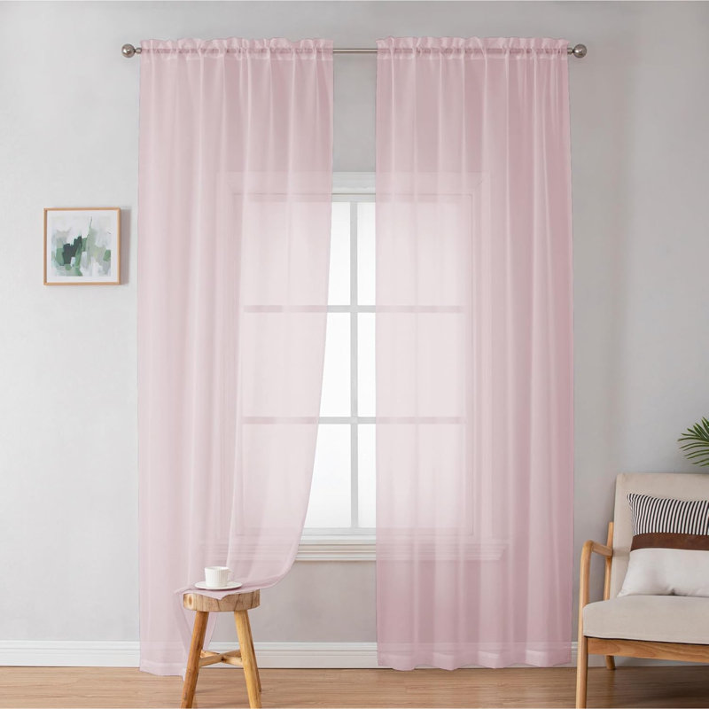 Sheer Curtain 2 Panels Set, Elegant Airy Transparent Rod Pocket Sheer French Door Curtains & Drapes For Living Room Bedroom, Blush Sheer Window Treatments, 42W Inch