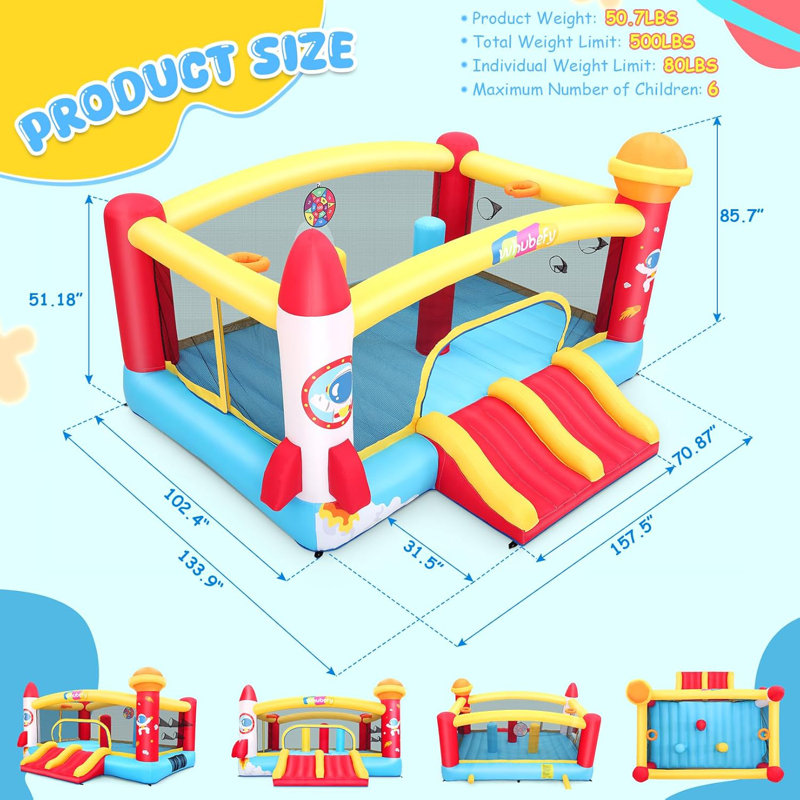 Jeu gonflable extra large de 13 x 11 x 7 pi avec souffleur d'air, grande zone de saut, glissades doubles, jeu de ballon Catach, sac de boxe gonflable pour dinosaure, espace extérieur, château gonflable