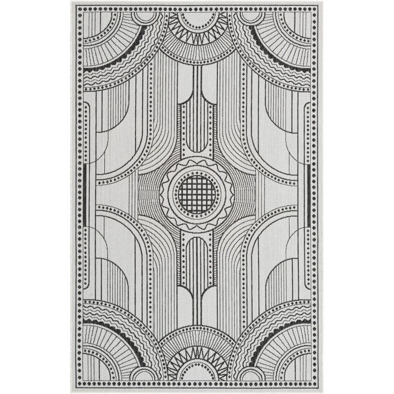 Tapis contemporain blanc et noir Huitt, Rectangle 5 pi 3 po x 8 pi