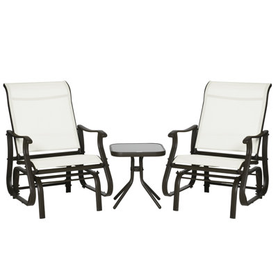 2-Person Gliding Rocking Chairs & Bistro Tea Table Garden Swing Seat Patio