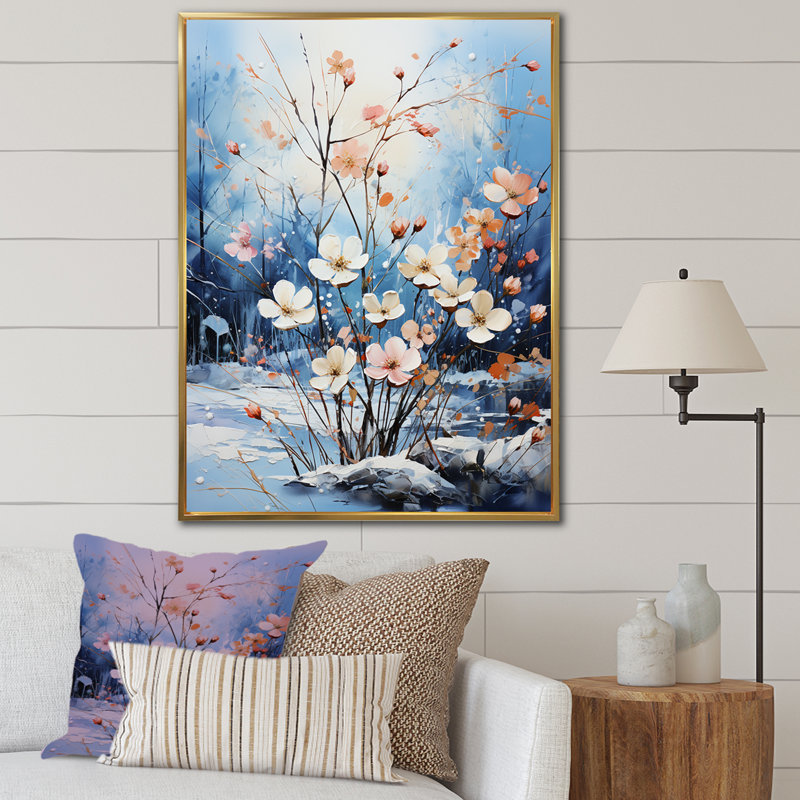 Bouquet de fleurs de neige en harmonie, H 40 po x l 30 po x P 1,5 po, Cadre flottant doré