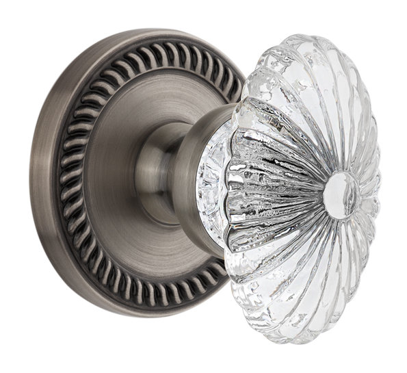 Grandeur Newport Rosette Double Dummy with Burgundy Crystal Door Knob, Antique Pewter