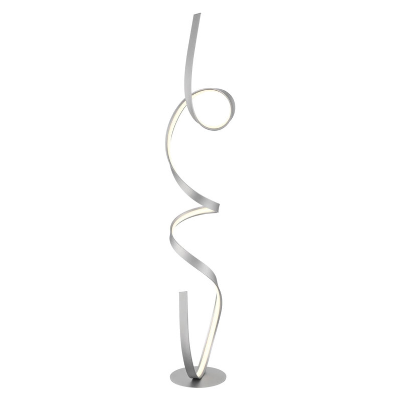 Modern Floor Lamp With LED Light Ribbon Column - Brushed Nickel Finish, Built-In 30W LED Array, 2800 Lumens, Foot Switch, Slim Profile For Living Room Bedroom Office