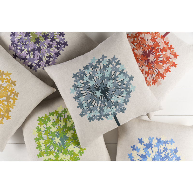 Kismet Floral Linen Throw Pillow, 22" H x 22" W x 5" D, Teal/Grass Green/Lime/Beige