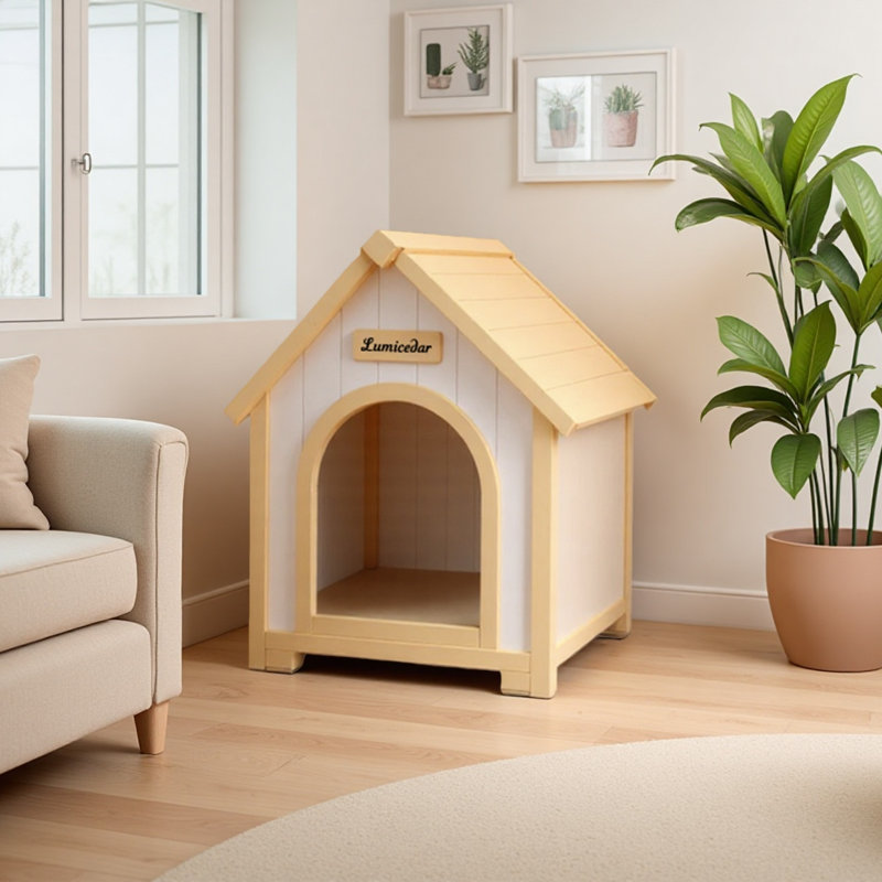 Abri pour animaux 23,7 po - Chalet en bois crème de style chalet pour petits chiens et chats
