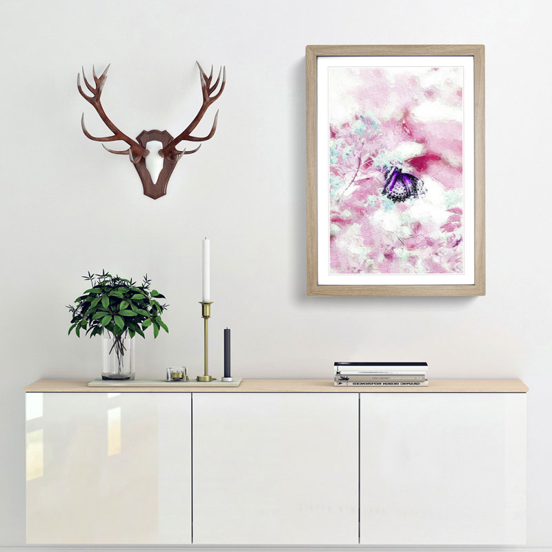 A Butterfly upon a Flower in Abstract - Framed Print, 63cm H x 45cm W x 2cm D, Oak Framed