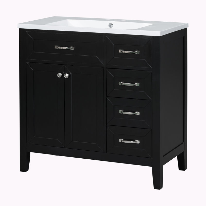 Meuble-lavabo simple 35,98 po avec plateau en céramique Osarugue, Noir