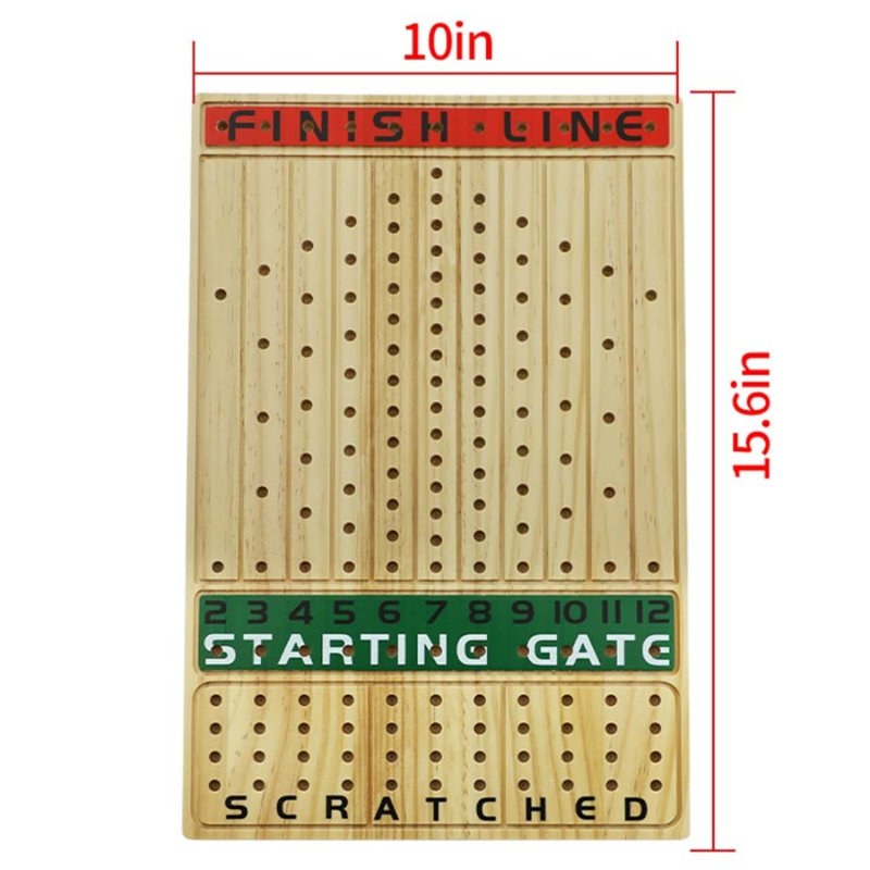 Jeu de course de chevaux en bois massif épaissi avec 11 chevaux en métal luxueux et durable avec 2 dés et 2 boîtes (couleur de bûche, rectangle)