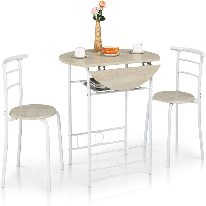 Dellview Drop Leaf Dining Table For Small Space,Small Kitchen Table Set For 2,Round Folding Table With 2 Chairs For Home,Kitchen,Apartment
