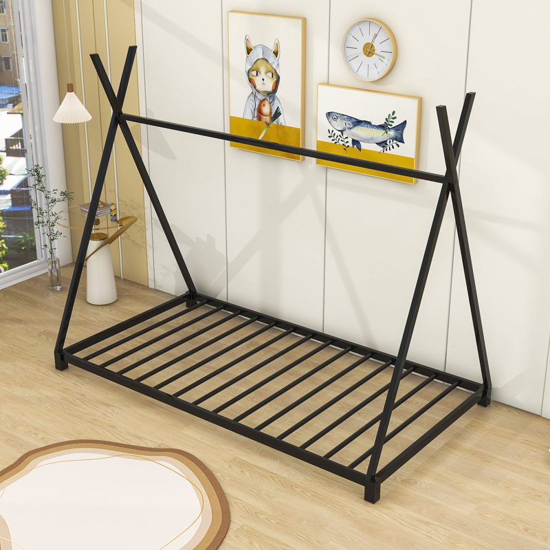 Twin Size Metal Platform Bed with Triangle Structure, Black