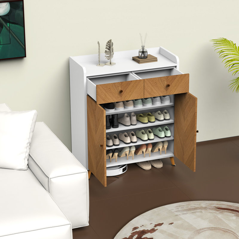 4-tier Shoe Storage Cabinet With Drawers, White/Brown