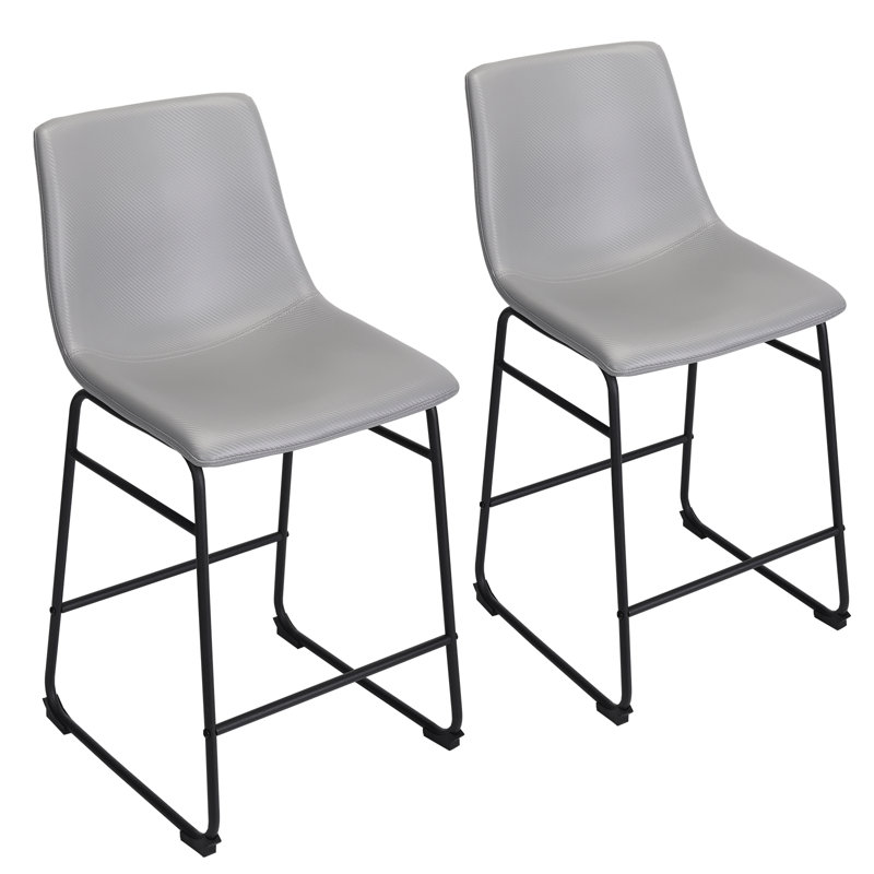 Madbury Upholstered Counter Stool with Metal Frame, Light Gray