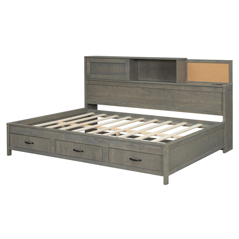 Wooden Daybed With 3 Storage Drawers, Gray, Full/Double
