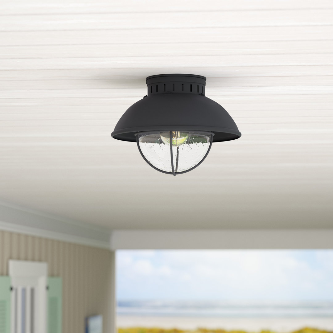 Emestine 1 - Bulb Outdoor Flush Mount Beachcrest Home™ Fixture Finish: Black