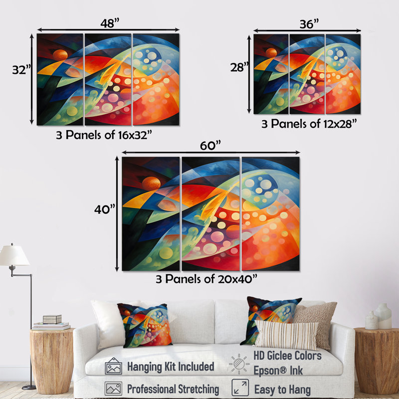 Création de l'univers, tourbillons rétro, ensemble de reproductions d'art abstrait, Toile tendue, H 28 po x l 36 po x P 1 po