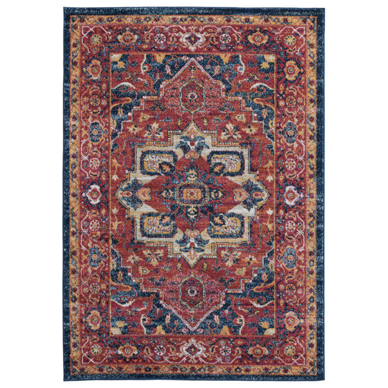 Tapis brique / bleu Tibo, Rectangle 1 pi 10 po x 3 pi