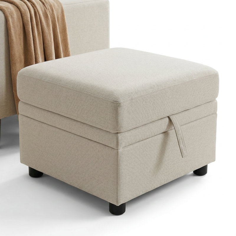 Beige Storage Ottoman | Durable Eco-friendly Fabric | Solid Wood Frame | Hidden Storage, Beige