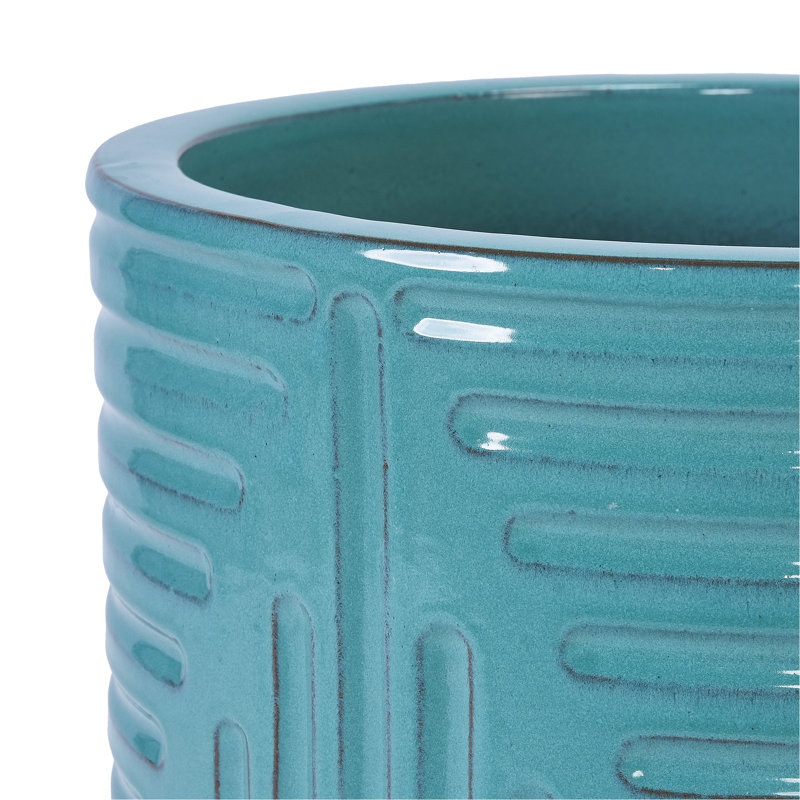Stylish Cyan Ceramic Flowerpot, All - Weather For Indoor And Outdoor Use, 42.34 Lbs Glossy Finish Planter, Made Of Ceramic, Ideal