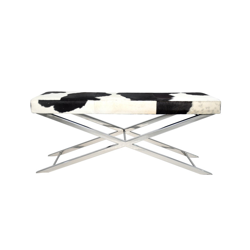 Banc en cuir de vache Najibah, Chrome, Noir / blanc