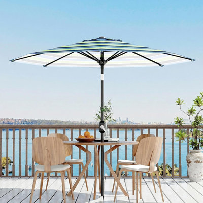 Parasol de table d'extérieur 10 pi avec 8 baleines robustes avec leviers à manivelle et bouton poussoir inclinable, protection contre les rayons UV, parapluies imperméables