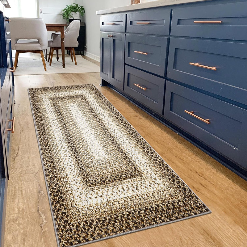 Boho Area Rug Small Throw Rugs Braided Print Door Mat Modern Geometric Rug Indoor Washable Rug Distressed Aesthetic Carpet for Living Room Bedroom Nursery Kitchen