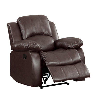 Brown Faux Leather Chair Reclining Motion Upholstery Pillow Arms Solid Wood Living Room Furniture 1pc