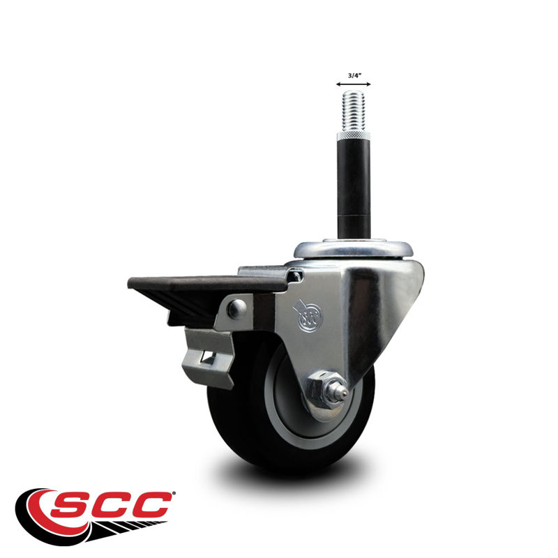 Poly Swivel Expanding Stem Caster with Brake SCC PLB 3" x 3/4", Black