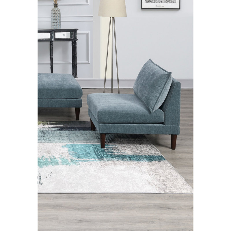 Fauteuil moderne sans accoudoirs avec suède - Coussin de salon en tissu et pieds en bois