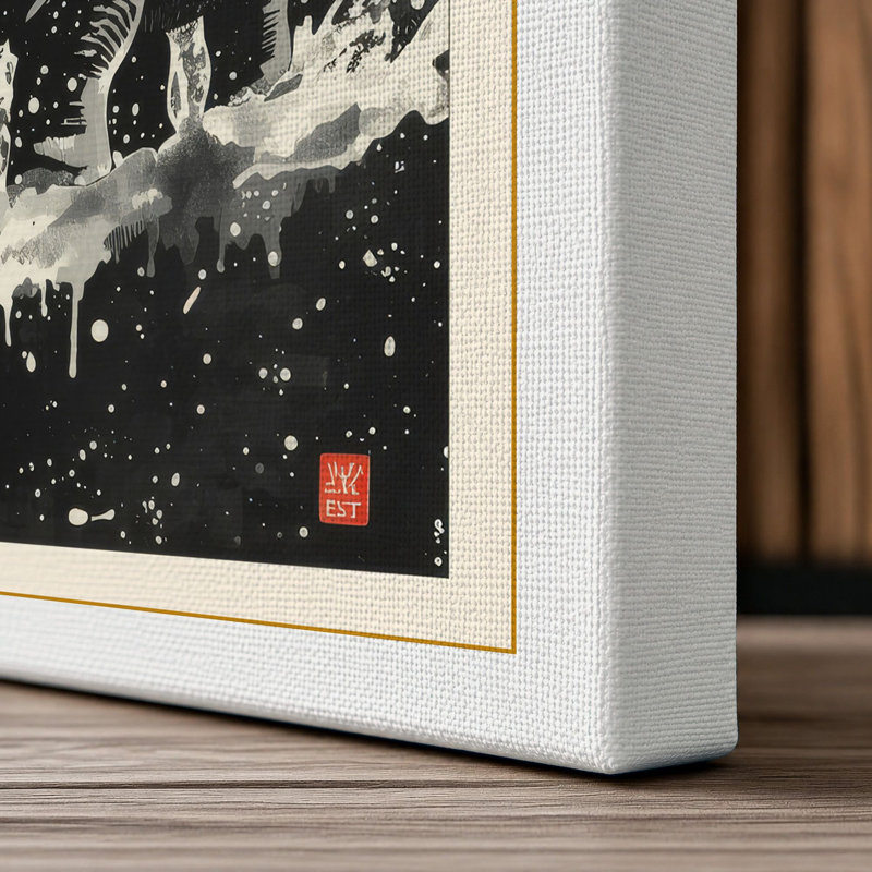 Hippopotamus Under Stars Japandi - Wrapped Canvas, 18x12 - 45.7 x 30.5 cm, White Border