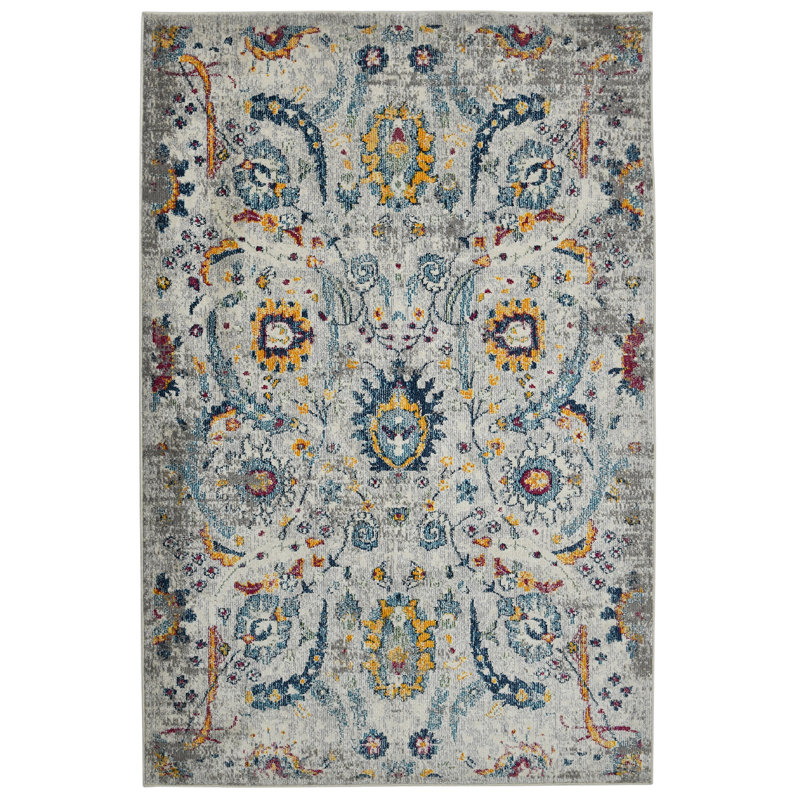 Campbell Transitional Durable Performance Orange/Blue Area Rug, Rectangle 2' x 3'