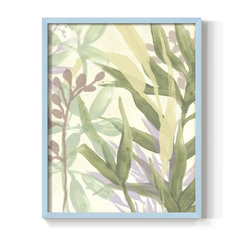 «Dreamy Tropical Leaves II», reproduction encadrée - bois massif, H 11 po x l 9 po, Bleu