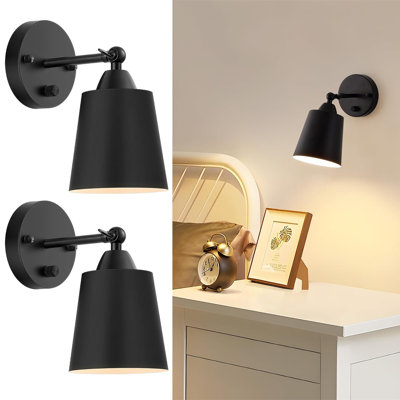 Ensemble de 2 appliques murales noires réglables, lampe murale industrielle à tête pivotante à 180 ° avec base E26 pour le salon de la chambre à coucher