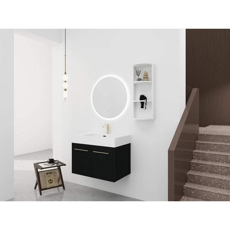 Meuble-lavabo mural avec lavabo et support de rangement, bassin en résine à bords épais, H 22,4 po x l 29,5 po x P 18,1 po