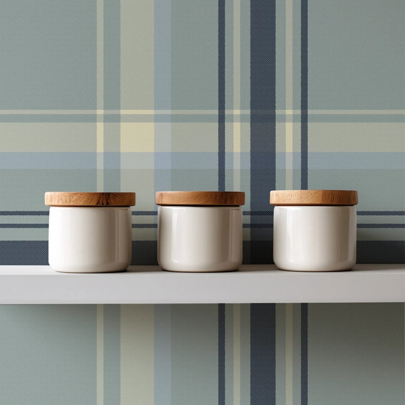 Ashcroft Tartan Large, Pale Mineral Blue, Faux Grasscloth
