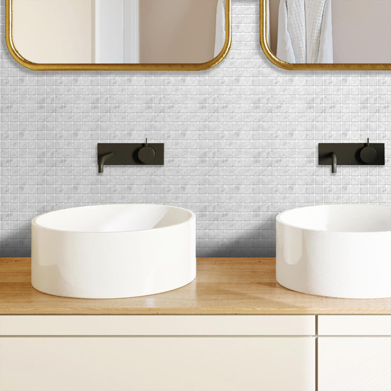 Aluminum Film Peel and Stick Field Tile Sticker 15cm W x 15cm L, Light Marble
