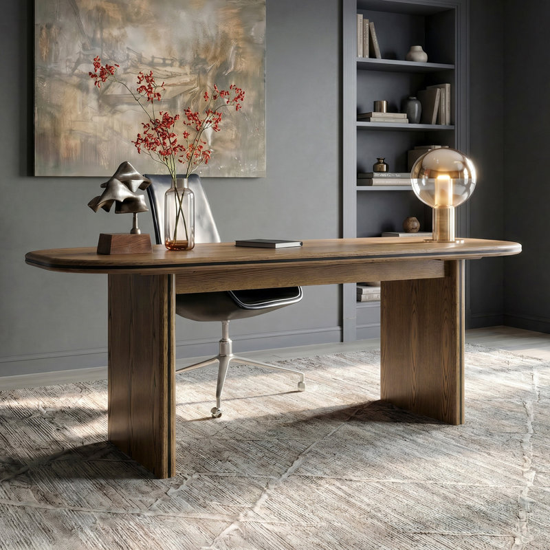70.9'' W Solid Oak Executive Computer Desk