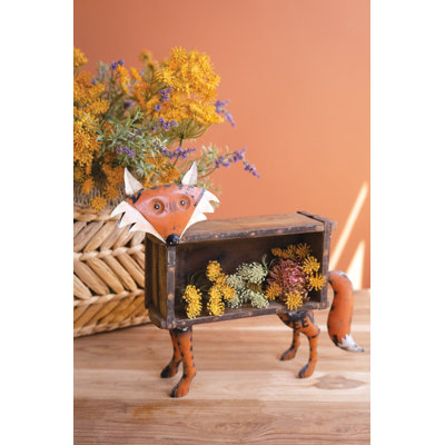 Kalalou Rustic Reclaimed Wood Fox Accent for Tabletop Styling - 19"L