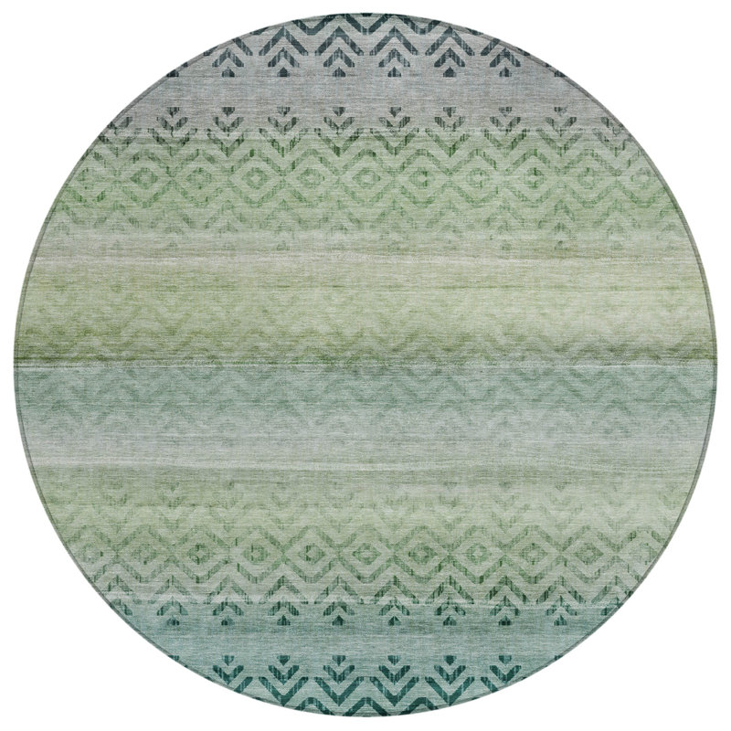 Machine Washable Indoor/Outdoor Xhevrie Teal Rug, Round 8'