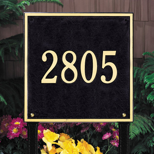 1-Line Lawn Address Sign, Green and Gold, Yes