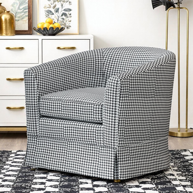 Élégante chaise pivotante blanche avec motif pied-de-poule