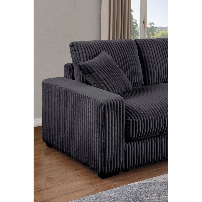 Latitude Run Shariff 4 - Piece 99'' Modular Oversized Reversible Corner Sectional, Gray Corduroy